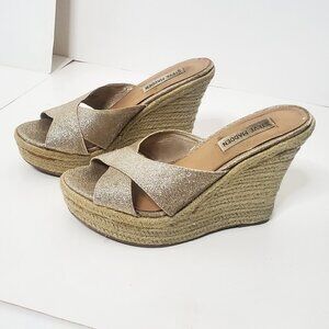 Steven Madden Wedge Espadrille Heels with Bling Gold
